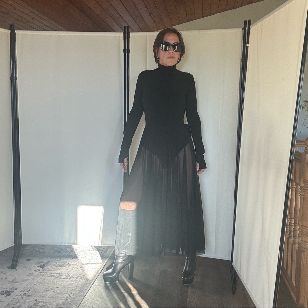 Black Sheer Norma Kamala Maxi dress with built in Bodysuit - Picture 5 of 14